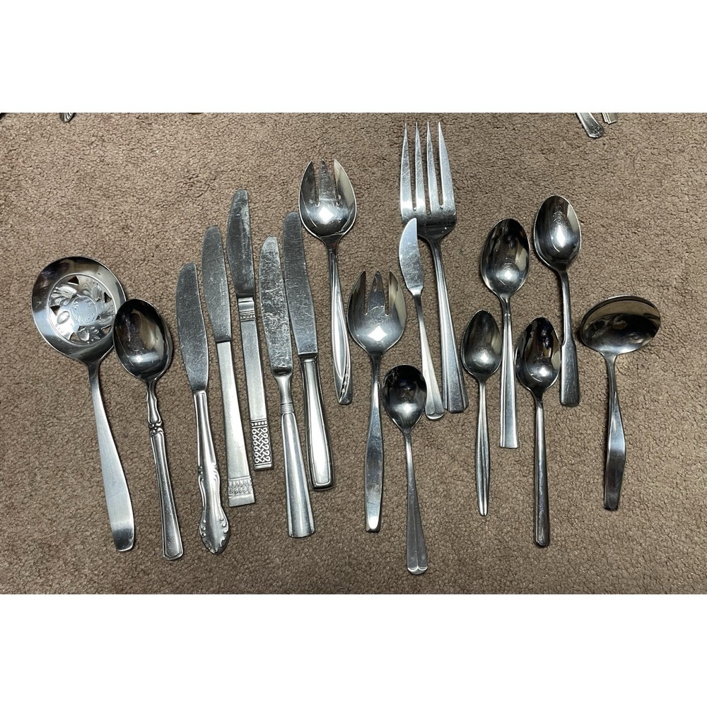 17 Bundle Lot Misc Silverware Various Spoons Fork Knives Stainless Steel Leonard